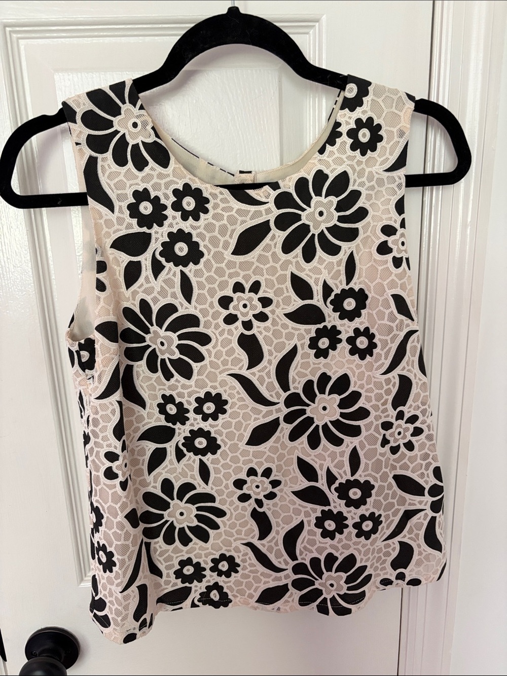 Navy & Cream Floral Lace-Effect Sleeveless Top